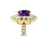 Yellow gold Cushion Cut Cut Diamond Floral Halo Pave Band with Prong Setting_5
