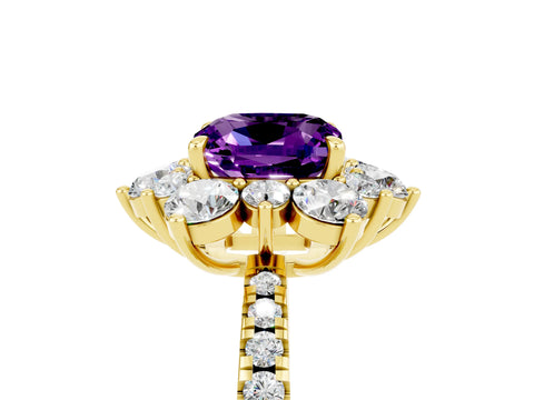 Yellow gold Cushion Cut Cut Diamond Floral Halo Pave Band with Prong Setting_5