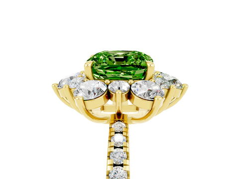 Yellow gold Cushion Cut Cut Diamond Floral Halo Pave Band with Prong Setting_5