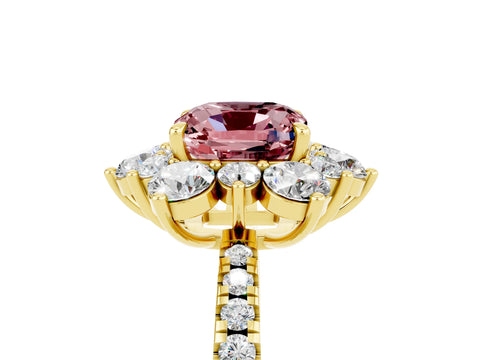 Yellow gold Cushion Cut Cut Diamond Floral Halo Pave Band with Prong Setting_5