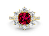 Yellow gold Cushion Cut Cut Diamond Floral Halo Pave Band with Prong Setting