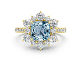 Yellow gold Cushion Cut Cut Diamond Floral Halo Pave Band with Prong Setting