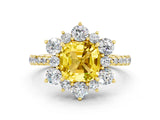 Yellow gold Cushion Cut Cut Diamond Floral Halo Pave Band with Prong Setting