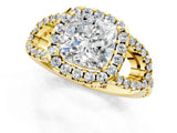 Yellow gold Cushion Cut Cut Diamond Halo Engagement Ring with Open Split Pavé Band_10