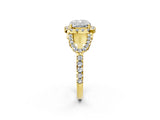 Yellow gold Cushion Cut Cut Diamond Halo Engagement Ring with Open Split Pavé Band_11