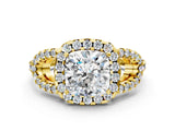 Yellow gold Cushion Cut Cut Diamond Halo Engagement Ring with Open Split Pavé Band_9