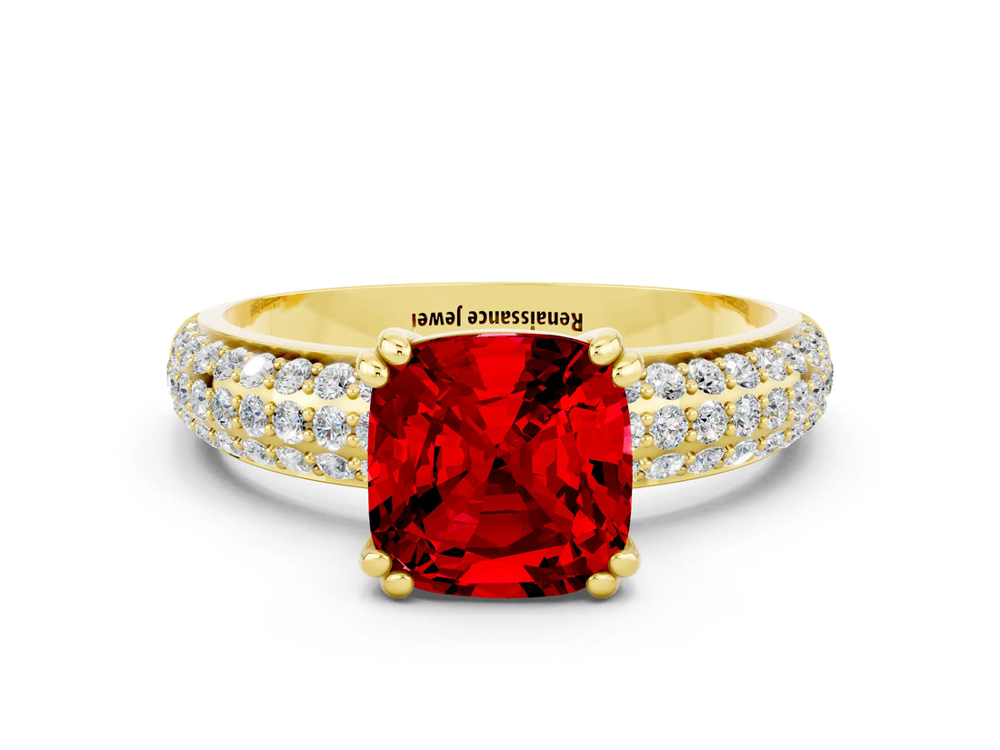 Yellow gold Cushion Cut Cut Diamond Milgrain Marquise Band with Prong Setting
