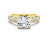 Yellow gold Cushion Cut Cut Diamond Milgrain Marquise Band with Prong Setting