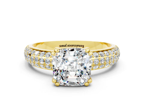 Yellow gold Cushion Cut Cut Diamond Milgrain Marquise Band with Prong Setting