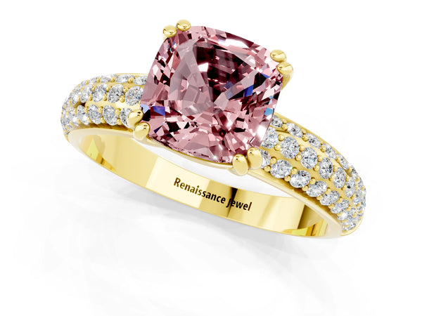 Yellow gold Cushion Cut Cut Diamond Milgrain Marquise Band with Prong Setting