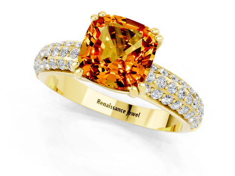Yellow gold Cushion Cut Cut Diamond Milgrain Marquise Band with Prong Setting_1