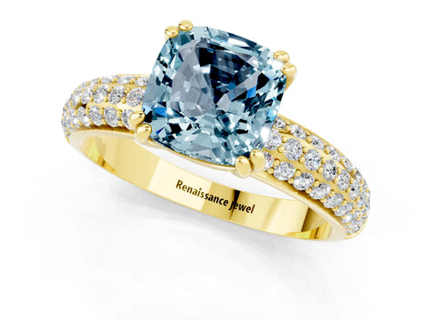 Yellow gold Cushion Cut Cut Diamond Milgrain Marquise Band with Prong Setting_1