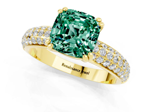 Yellow gold Cushion Cut Cut Diamond Milgrain Marquise Band with Prong Setting_1