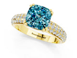Yellow gold Cushion Cut Cut Diamond Milgrain Marquise Band with Prong Setting_1