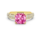 Yellow gold Cushion Cut Cut Diamond Milgrain Marquise Band with Prong Setting