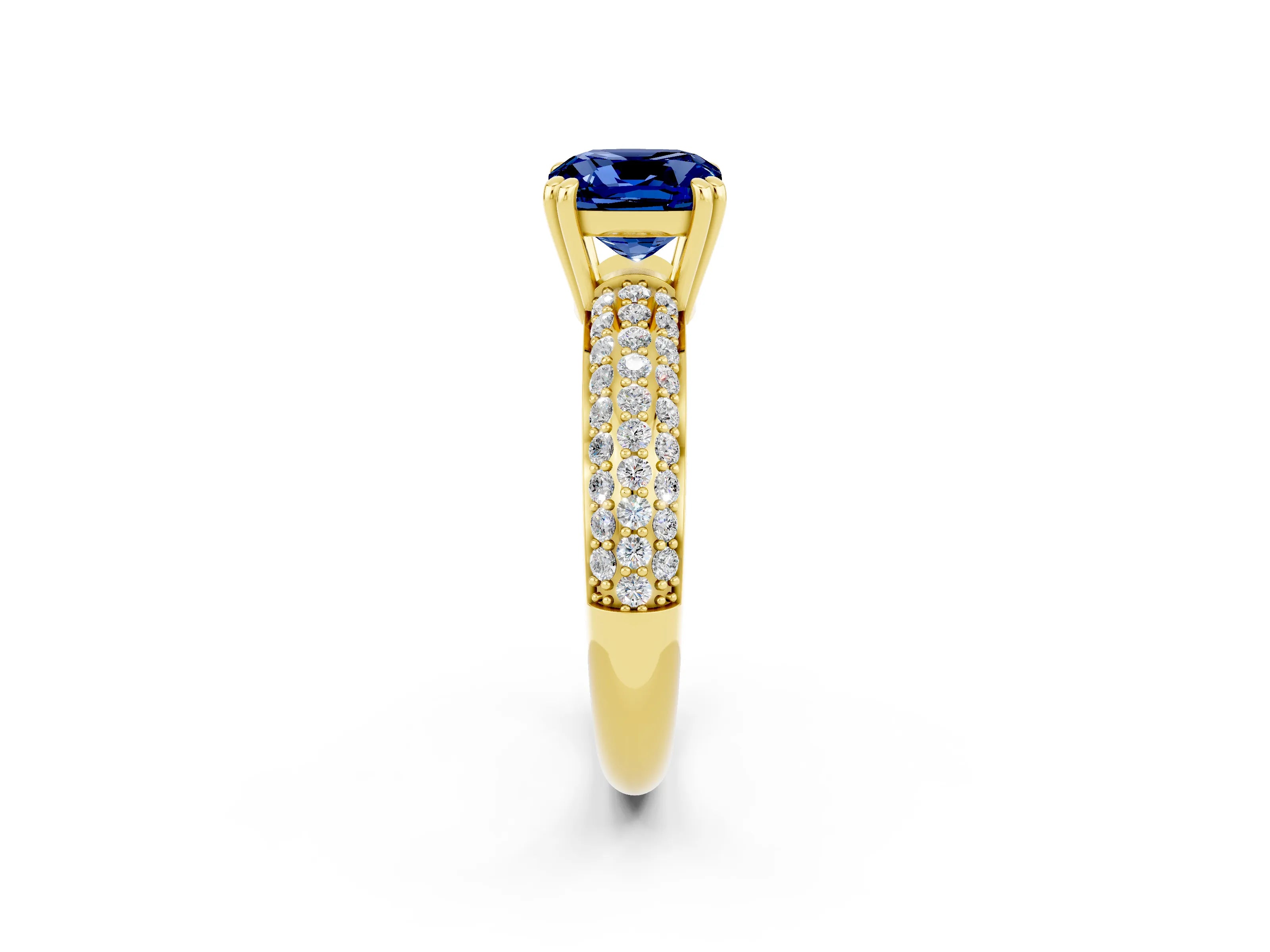 Yellow gold Cushion Cut Cut Diamond Milgrain Marquise Band with Prong Setting_2