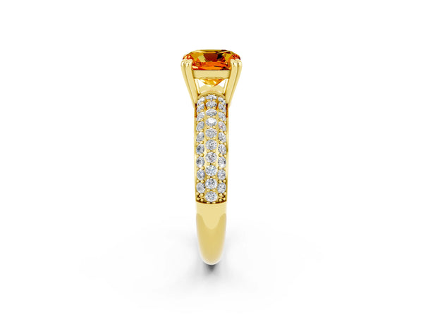 Yellow gold Cushion Cut Citrine Vintage Milgrain Ring with Round  Stations