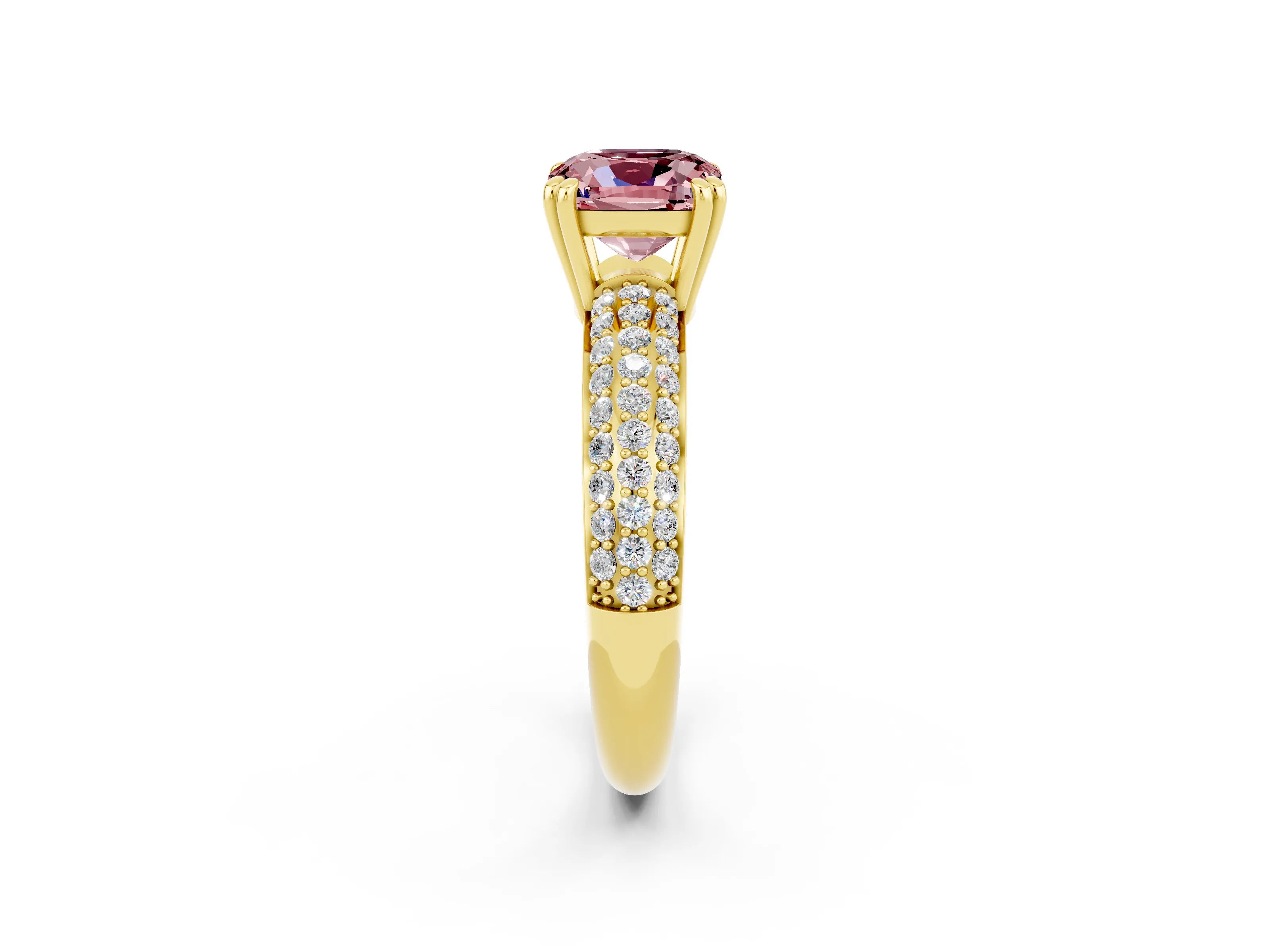 Yellow gold Cushion Cut Cut Diamond Milgrain Marquise Band with Prong Setting_2