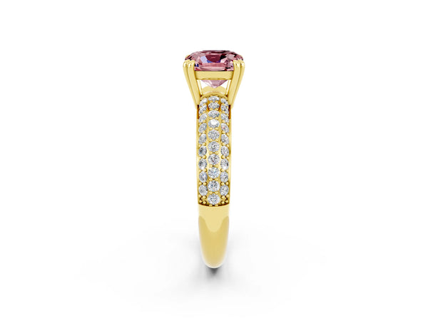 Yellow gold Cushion Cut Cut Diamond Milgrain Marquise Band with Prong Setting