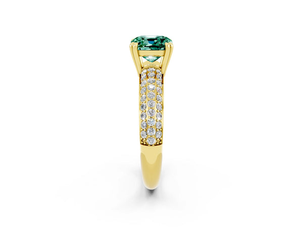 Yellow gold Cushion Cut Green Sapphire Vintage Milgrain Ring with Round  Stations