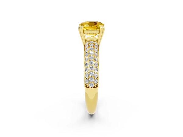 Yellow gold Cushion Cut Yellow Sapphire Vintage Milgrain Ring with Round  Stations
