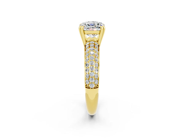 Yellow gold Cushion Cut Moissanite Vintage Milgrain Ring with Round  Stations
