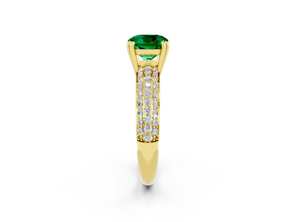 Yellow gold Cushion Cut Emerald Vintage Milgrain Ring with Round  Stations