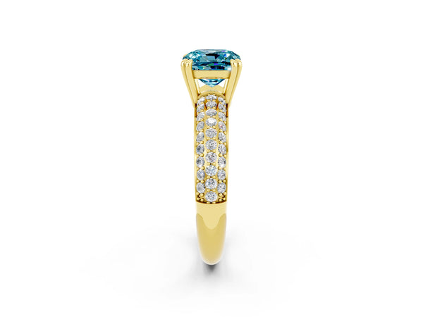 Yellow gold Cushion Cut Cut Diamond Milgrain Marquise Band with Prong Setting