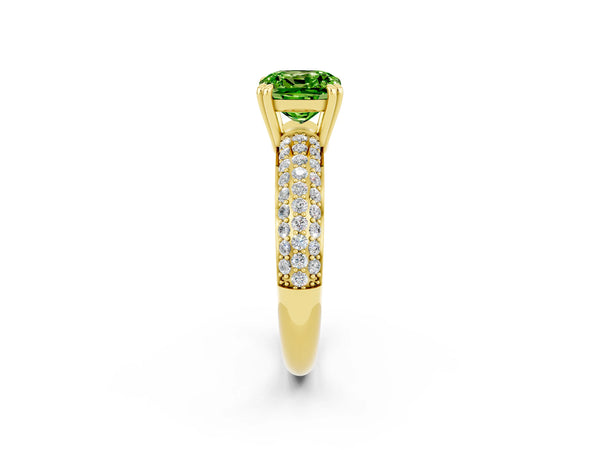 Yellow gold Cushion Cut Cut Diamond Milgrain Marquise Band with Prong Setting