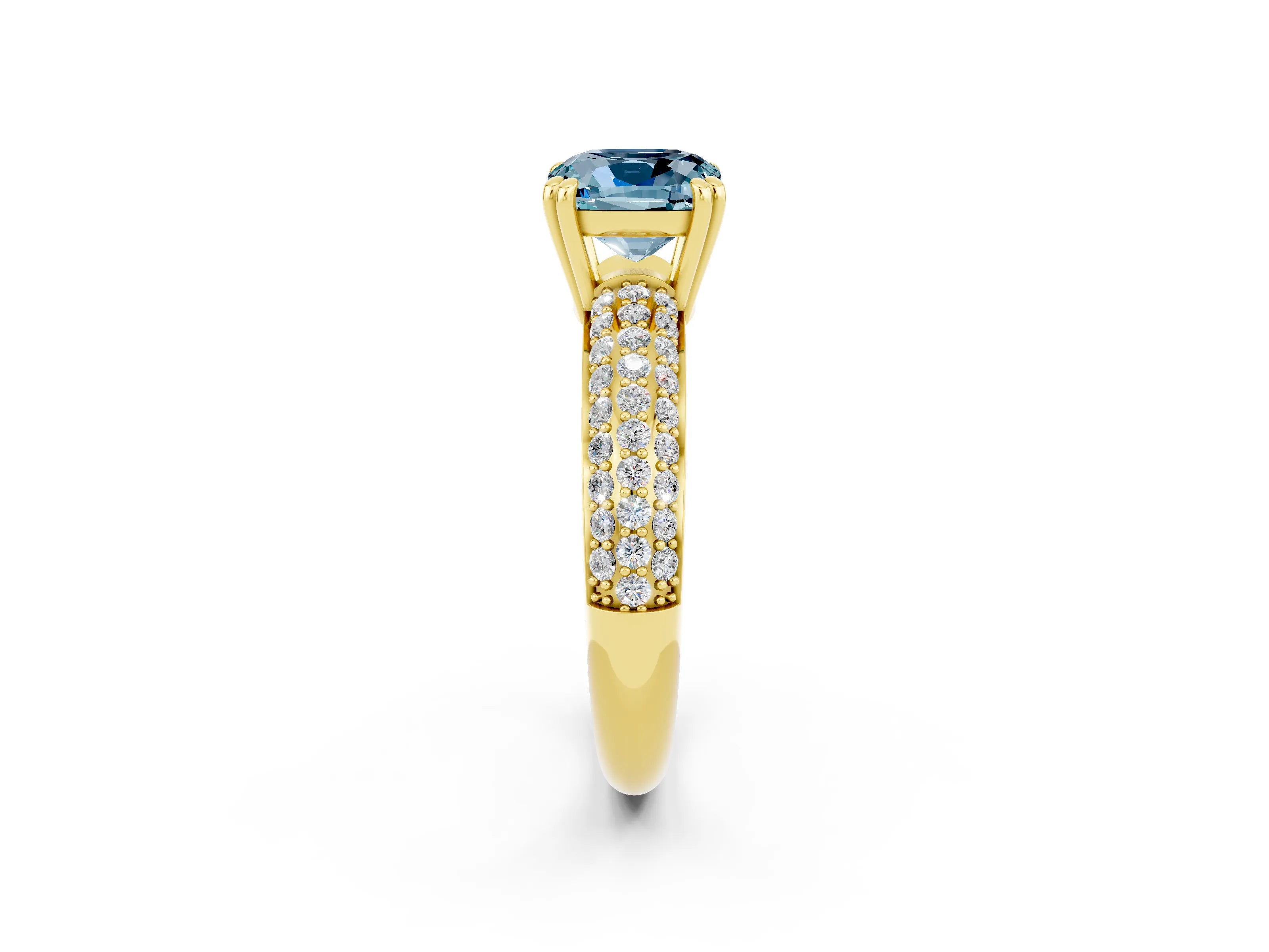Yellow gold Cushion Cut Cut Diamond Milgrain Marquise Band with Prong Setting_2