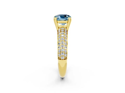 Yellow gold Cushion Cut Cut Diamond Milgrain Marquise Band with Prong Setting_2