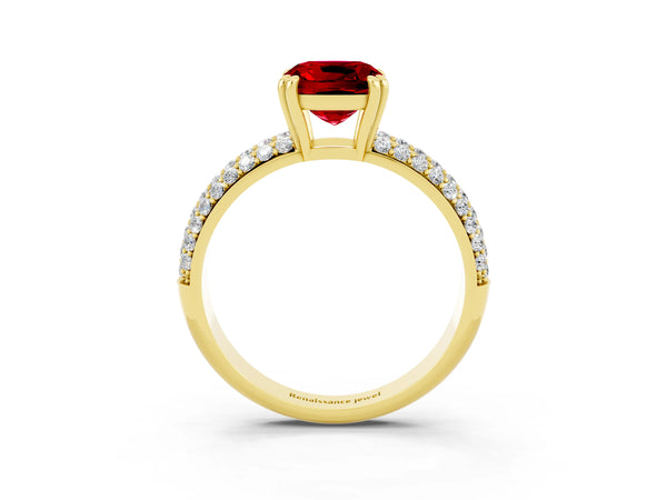 Yellow gold Cushion Cut Cut Diamond Milgrain Marquise Band with Prong Setting