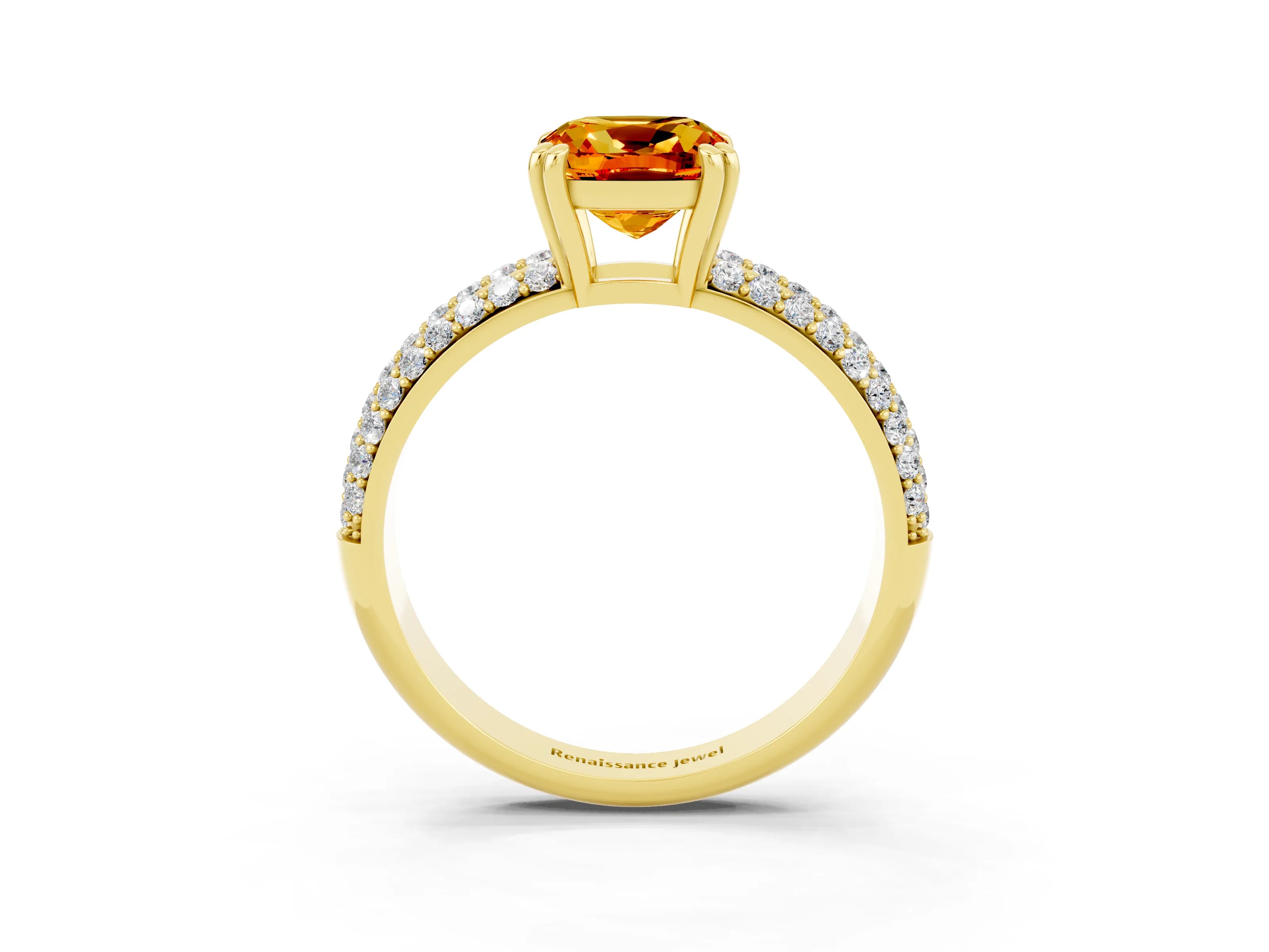 Yellow gold Cushion Cut Cut Diamond Milgrain Marquise Band with Prong Setting_3