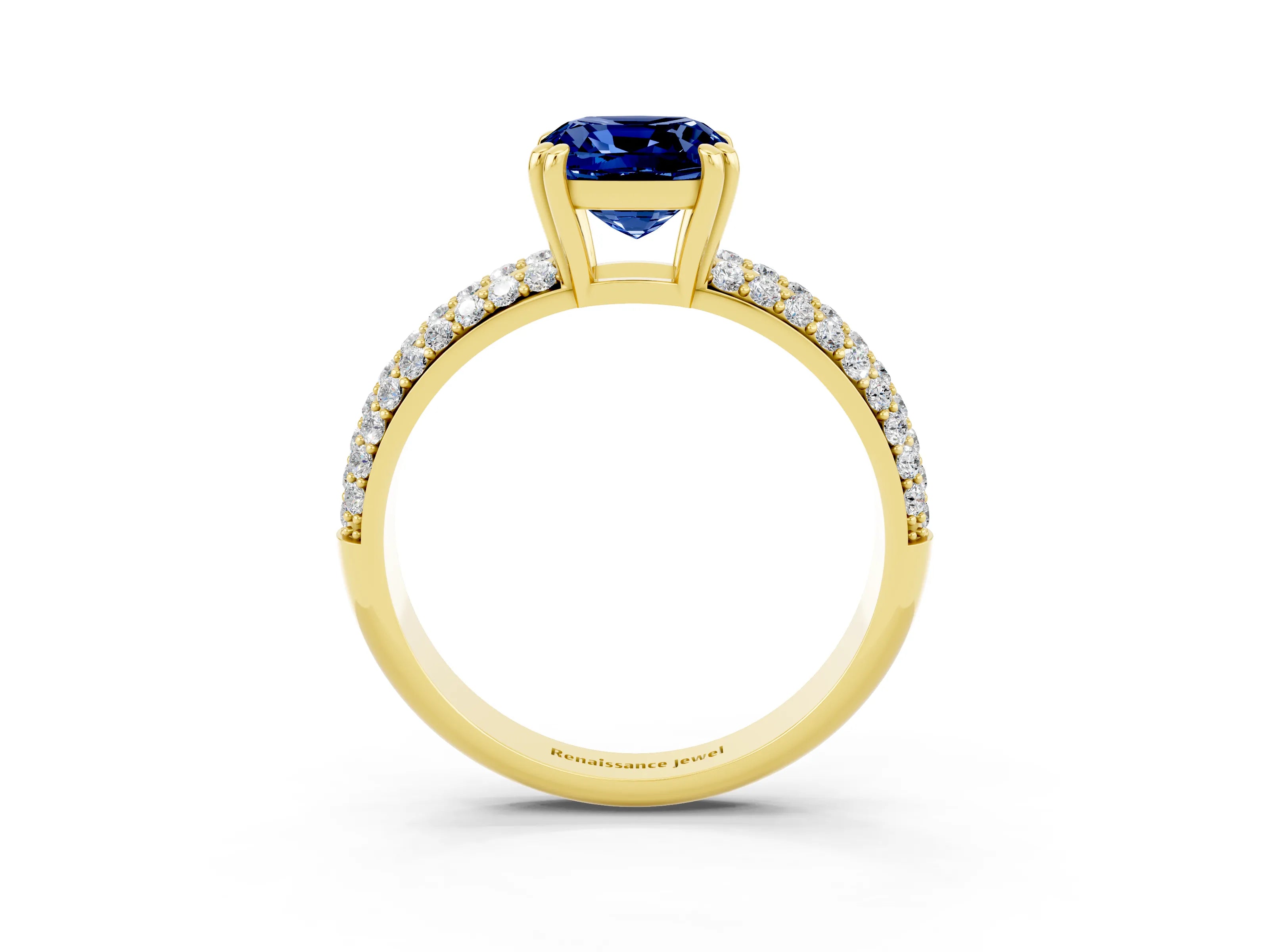 Yellow gold Cushion Cut Cut Diamond Milgrain Marquise Band with Prong Setting_3