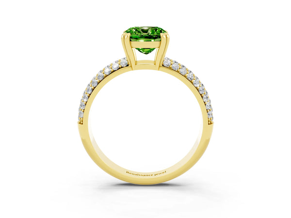 Yellow gold Cushion Cut Cut Diamond Milgrain Marquise Band with Prong Setting