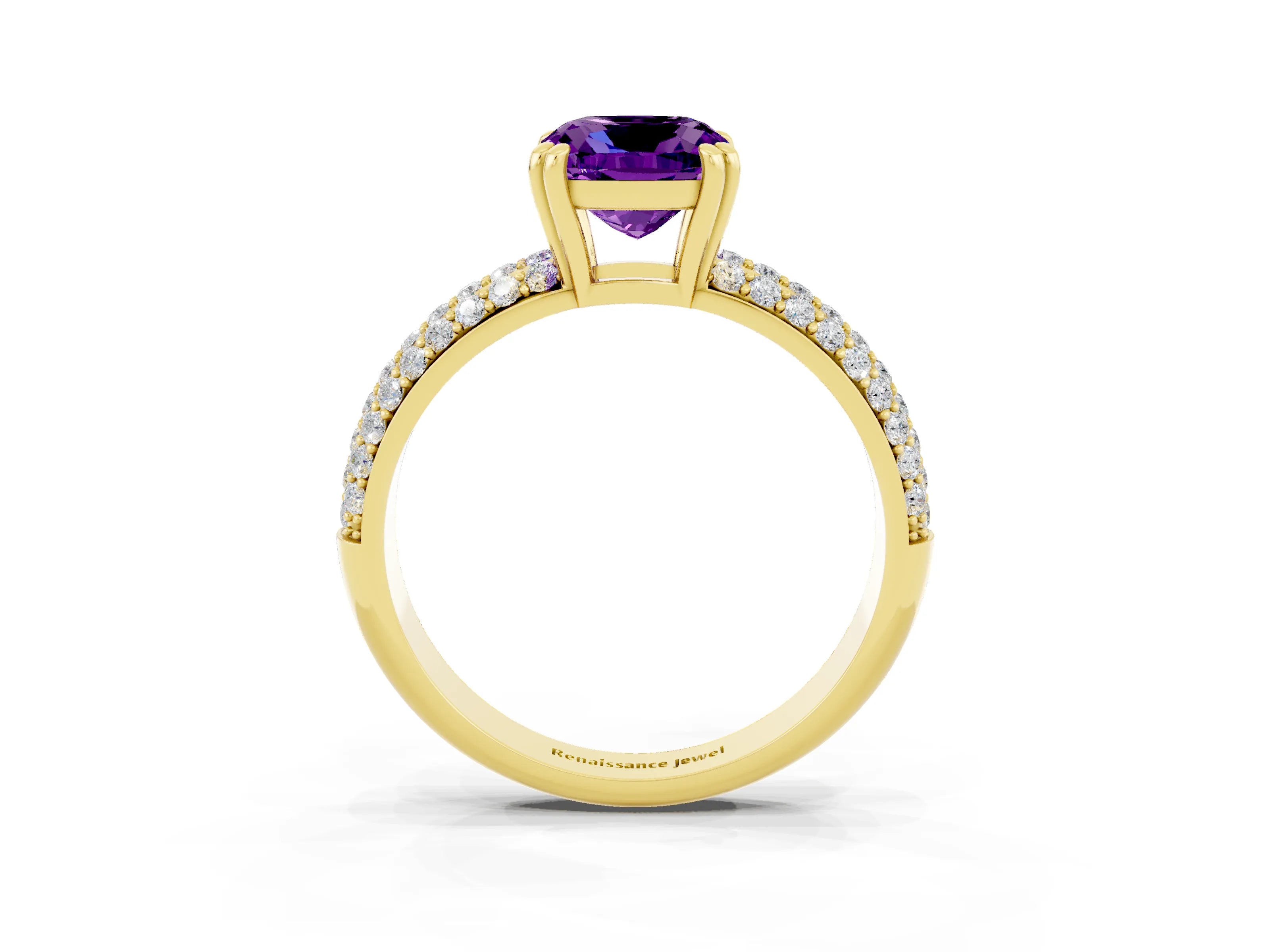 Yellow gold Cushion Cut Cut Diamond Milgrain Marquise Band with Prong Setting_3