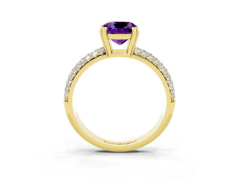 Yellow gold Cushion Cut Cut Diamond Milgrain Marquise Band with Prong Setting_3