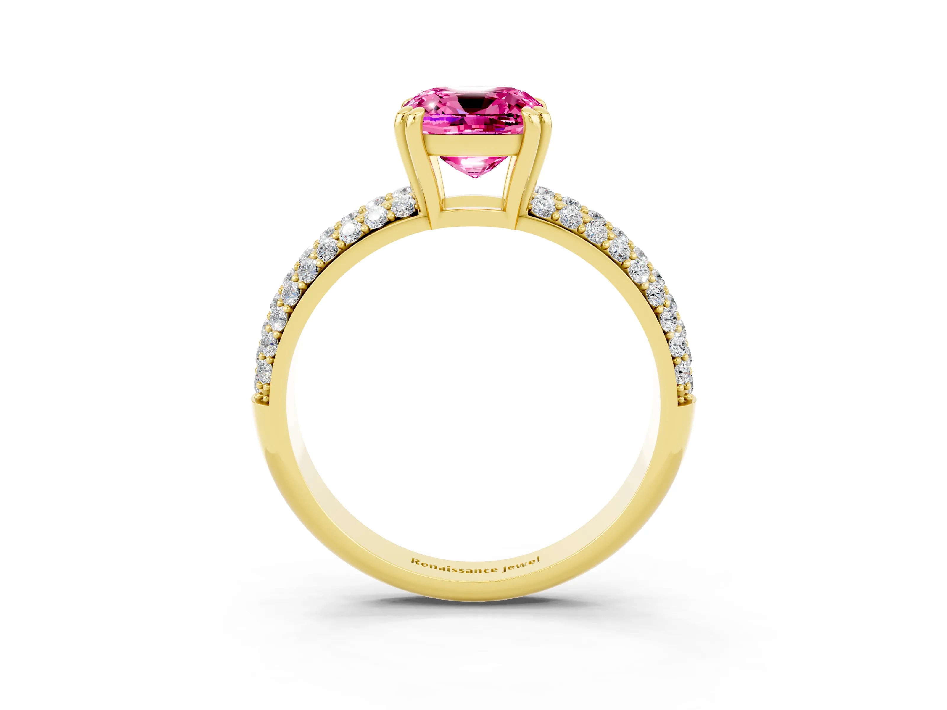Yellow gold Cushion Cut Cut Diamond Milgrain Marquise Band with Prong Setting_3