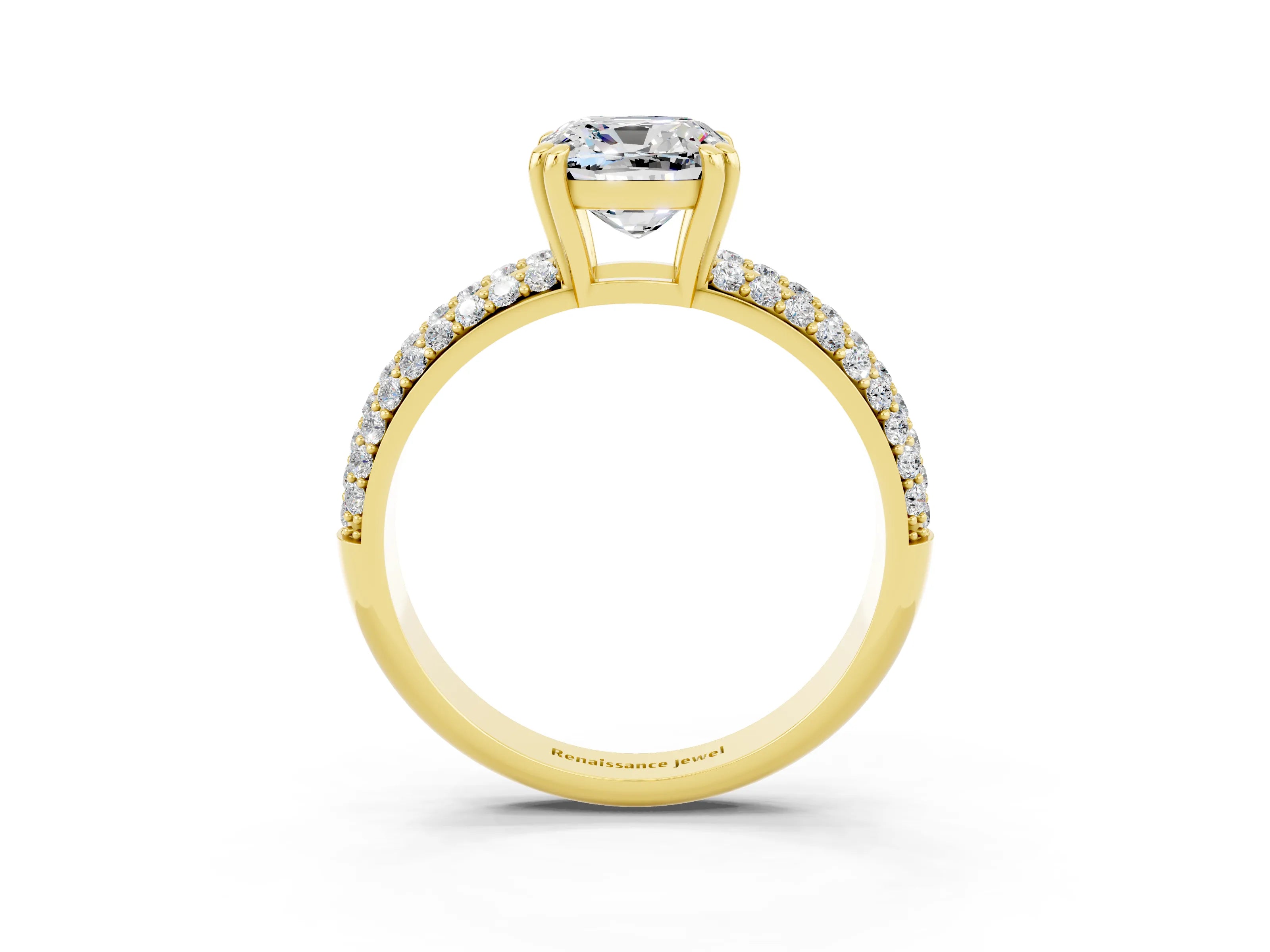 Yellow gold Cushion Cut Cut Diamond Milgrain Marquise Band with Prong Setting_3
