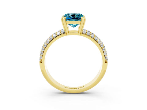 Yellow gold Cushion Cut Cut Diamond Milgrain Marquise Band with Prong Setting_3
