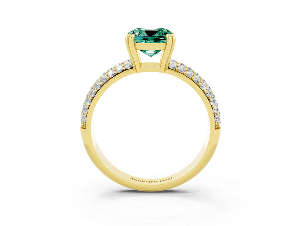 Yellow gold Cushion Cut Green Sapphire Vintage Milgrain Ring with Round  Stations
