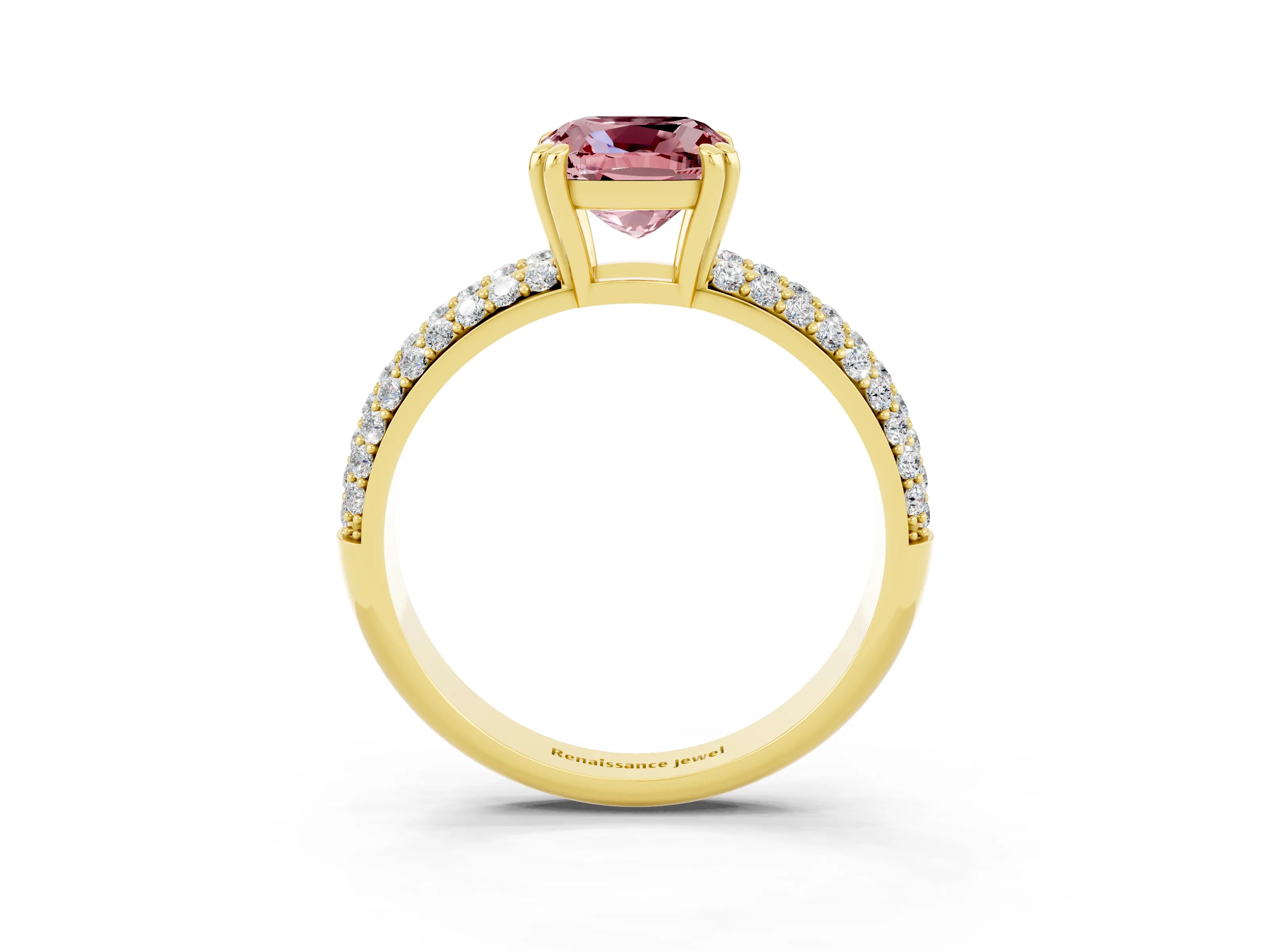 Yellow gold Cushion Cut Cut Diamond Milgrain Marquise Band with Prong Setting_3
