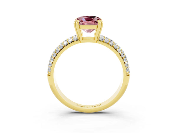 Yellow gold Cushion Cut Cut Diamond Milgrain Marquise Band with Prong Setting