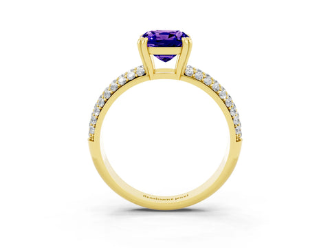 Yellow gold Cushion Cut Cut Diamond Milgrain Marquise Band with Prong Setting_3