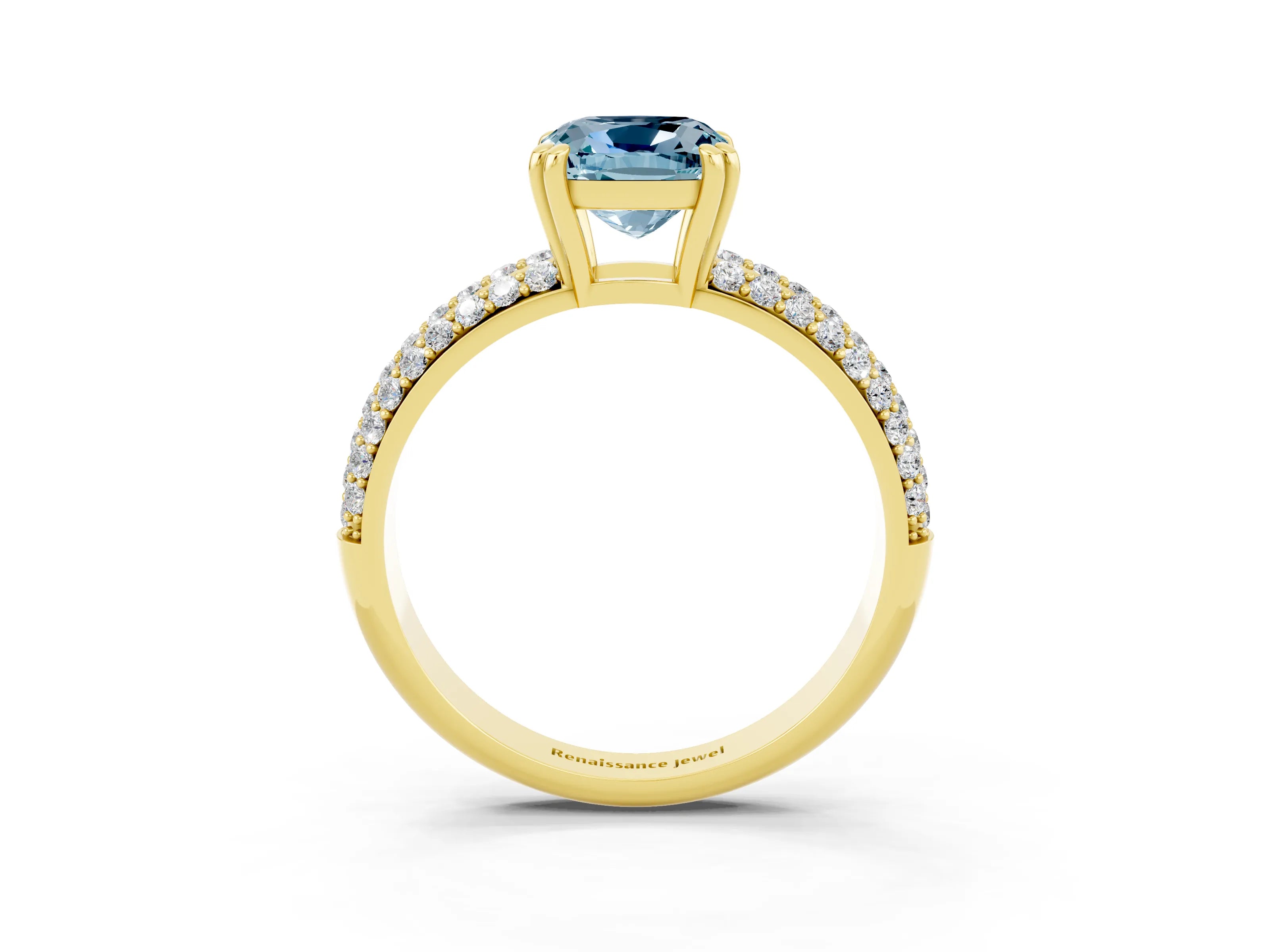 Yellow gold Cushion Cut Cut Diamond Milgrain Marquise Band with Prong Setting_3