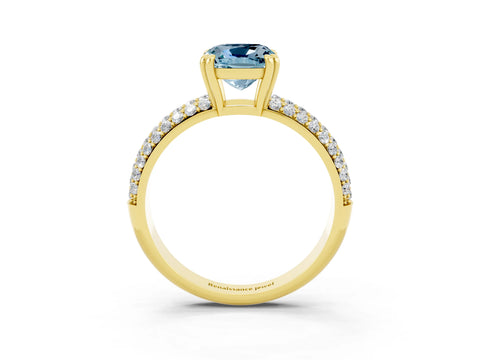 Yellow gold Cushion Cut Cut Diamond Milgrain Marquise Band with Prong Setting_3