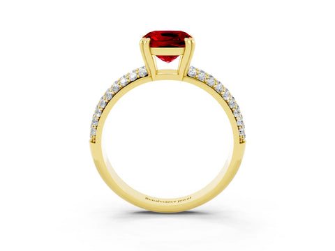 Yellow gold Cushion Cut Cut Diamond Milgrain Marquise Band with Prong Setting_3