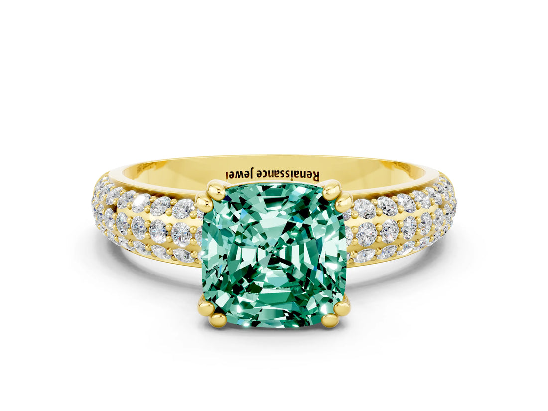Yellow gold Cushion Cut Cut Diamond Milgrain Marquise Band with Prong Setting