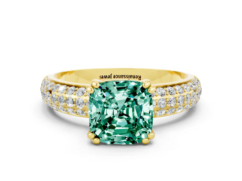 Yellow gold Cushion Cut Cut Diamond Milgrain Marquise Band with Prong Setting