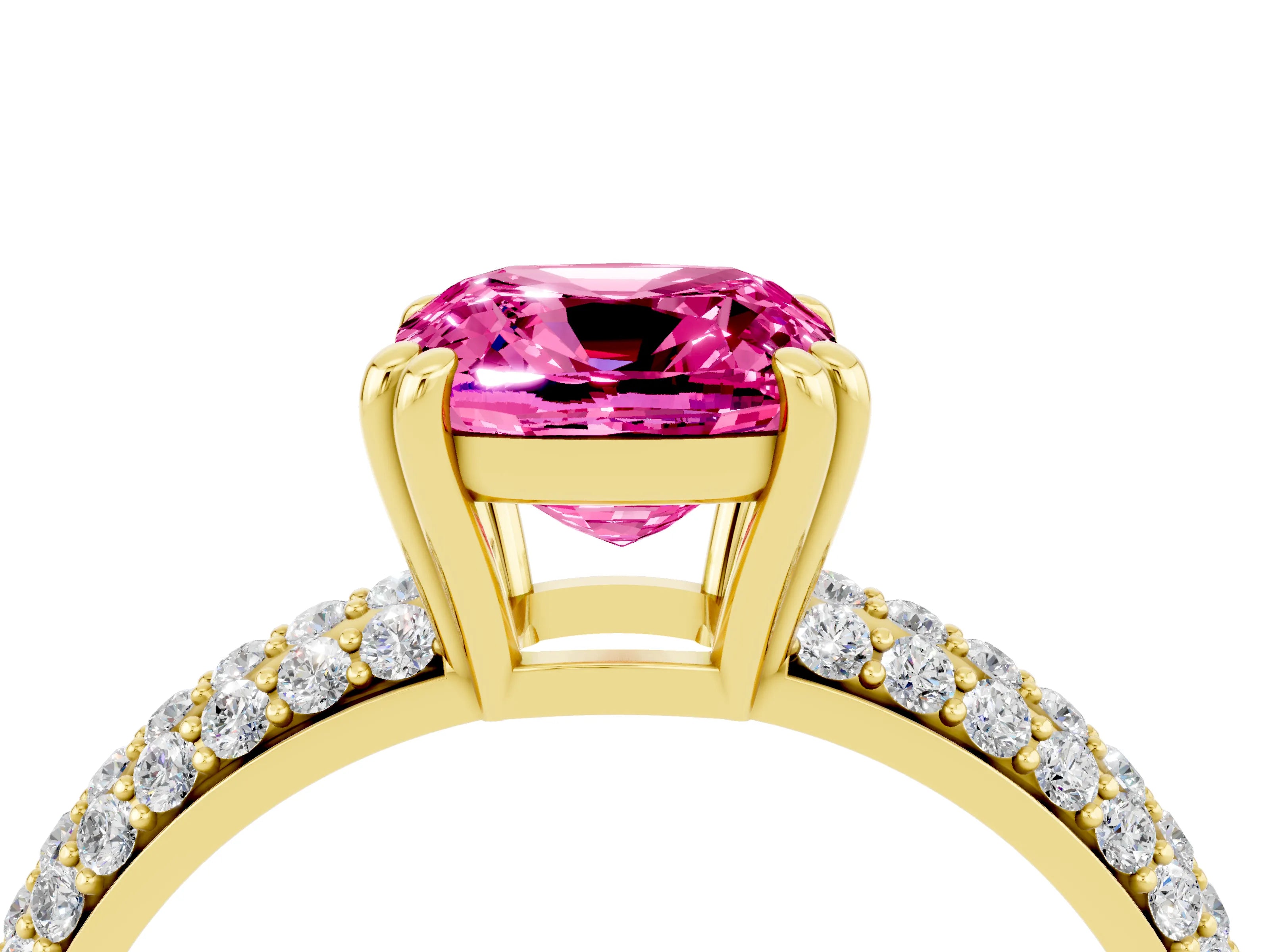 Yellow gold Cushion Cut Cut Diamond Milgrain Marquise Band with Prong Setting_4